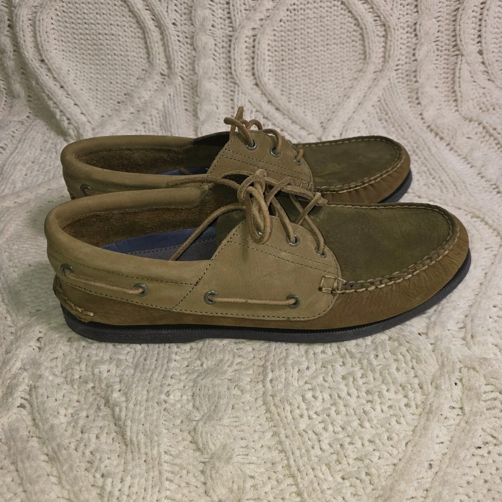Sperry‎ Top-Sider Boat Shoes Army Green Leather Suede Mens 11 Excellent STS22942