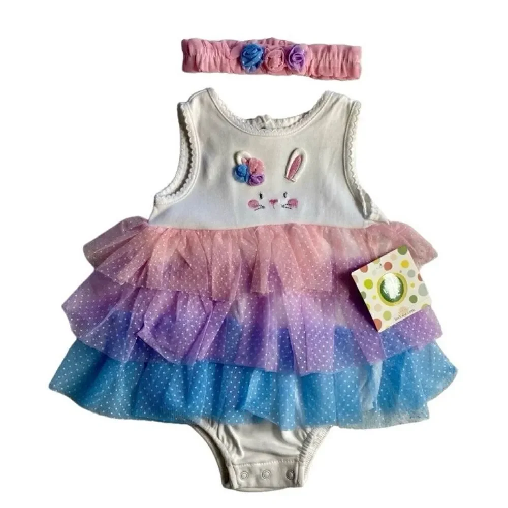 Little Me Baby Girls 6 Months Multi Tier Popover and Matching Headband