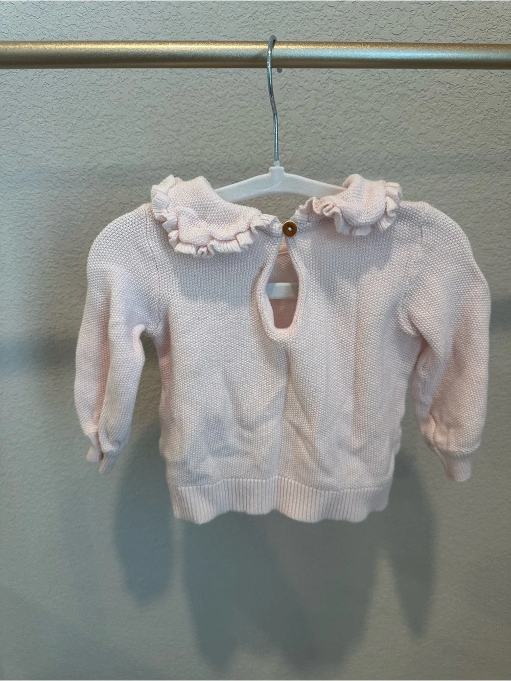 Nordstrom Baby Girls Light Pink Ruffle Collar Knit Top with matching pants
