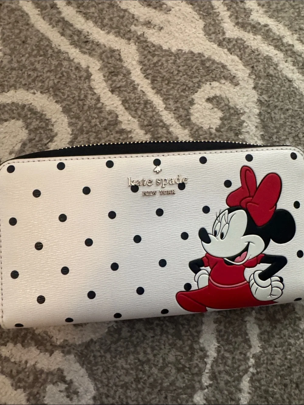 kate spade White Polka Dot Minnie Mouse Zip Wallet with Red Accents