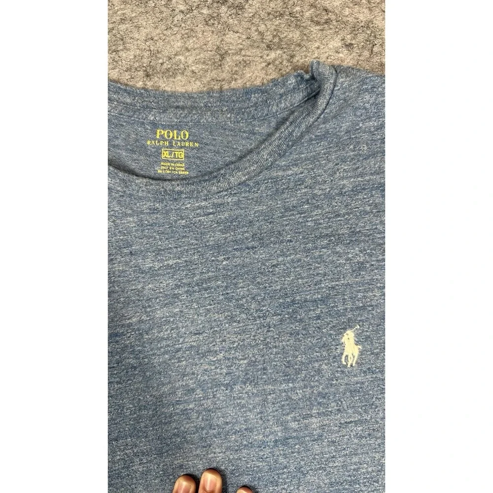 Polo Ralph Lauren Crew Neck T Shirt Men XL Heather Blue White Pony Long Sleeve