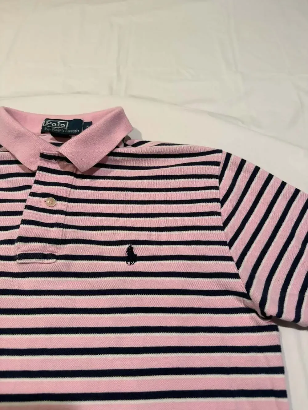 Polo Ralph Lauren Pink and Navy Striped Cotton Polo Shirt