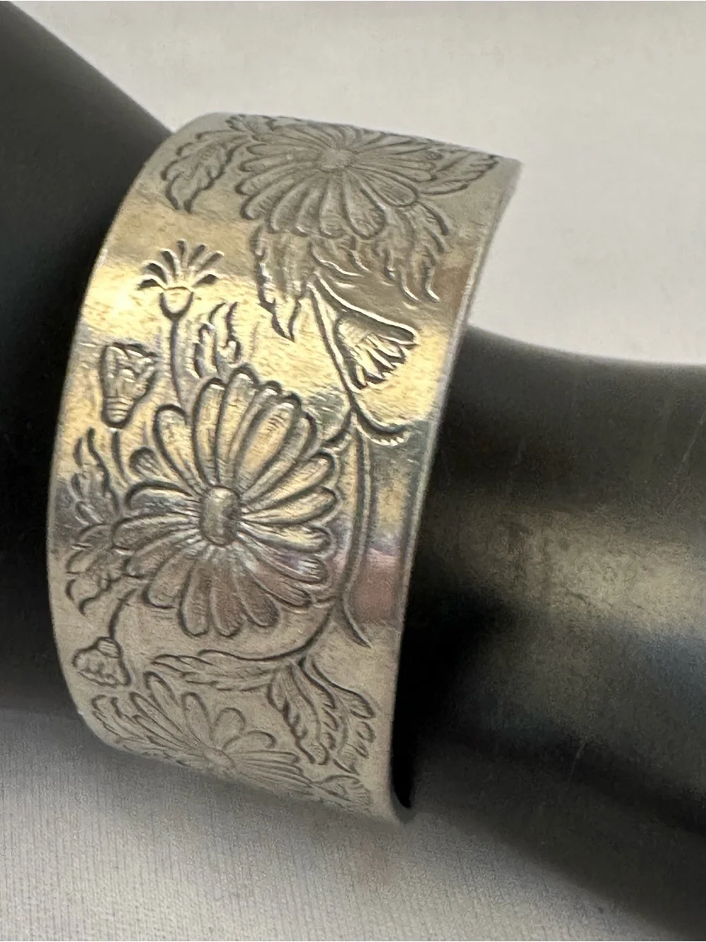 Salisbury Pewter Flower of the Month Engraved Wide Cuff Bracelet September
