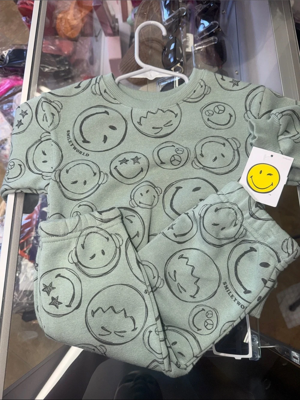 Kids Mint Smiley Face Pajama Set by