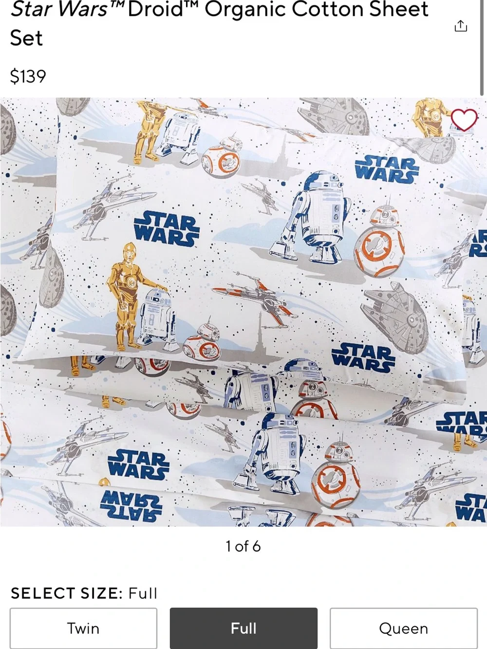 Star Wars Droid Organic Cotton Sheet Set - White with Blue & Orange Droids