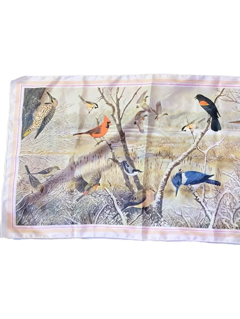 Vintage 1979 National Wildlife Federation Bird Scarf Winter Nature Print 42