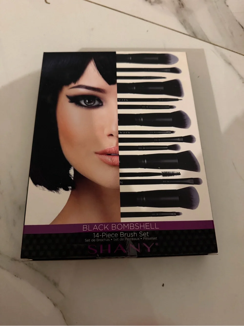 SHAN Black Bombshell 14-Piece Brush Set with Purple-Tipped Bristles