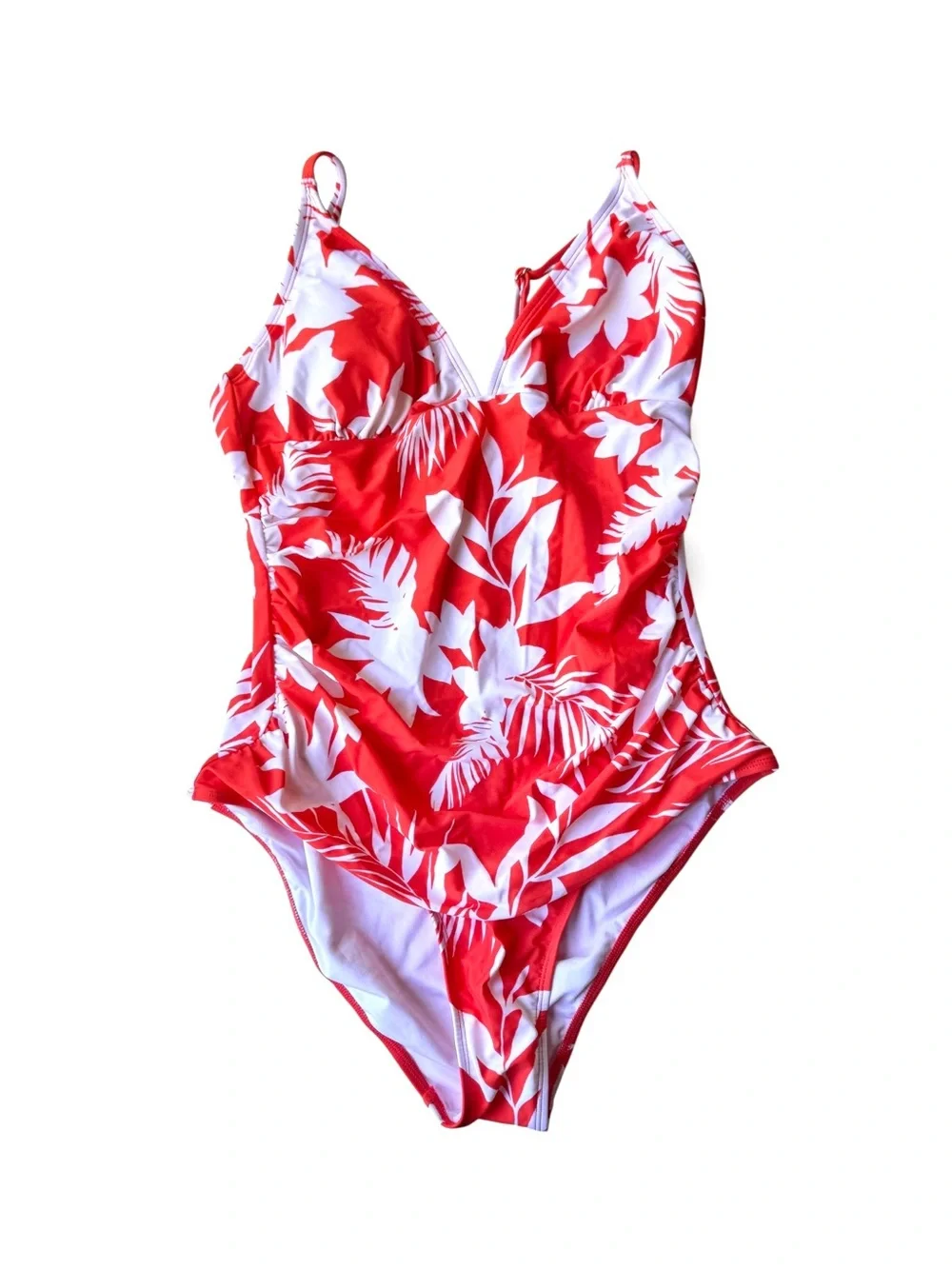 Cupshe Orange and White Tropical One-Piece Swimsuit Size Large