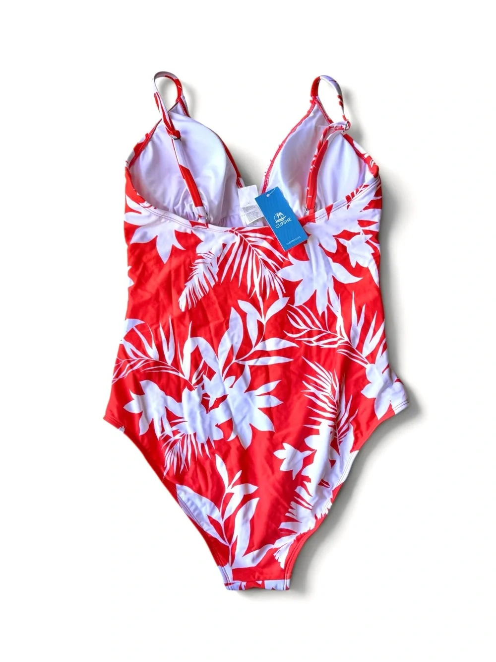 Cupshe Orange and White Tropical One-Piece Swimsuit Size Large