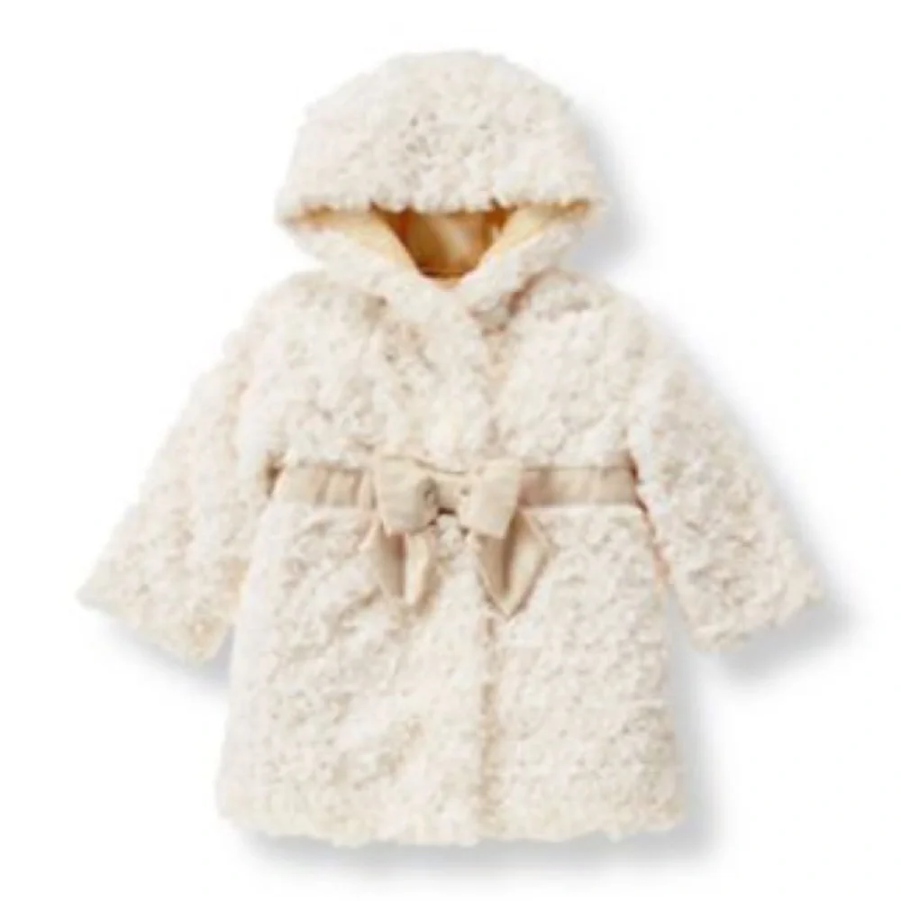 Janie and jack ivory faux fur rosette coat