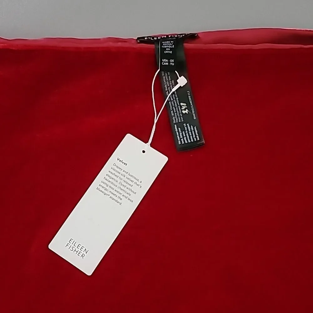 Eileen Fisher Velvet/Silk Poncho In Red Scarlet One Size
