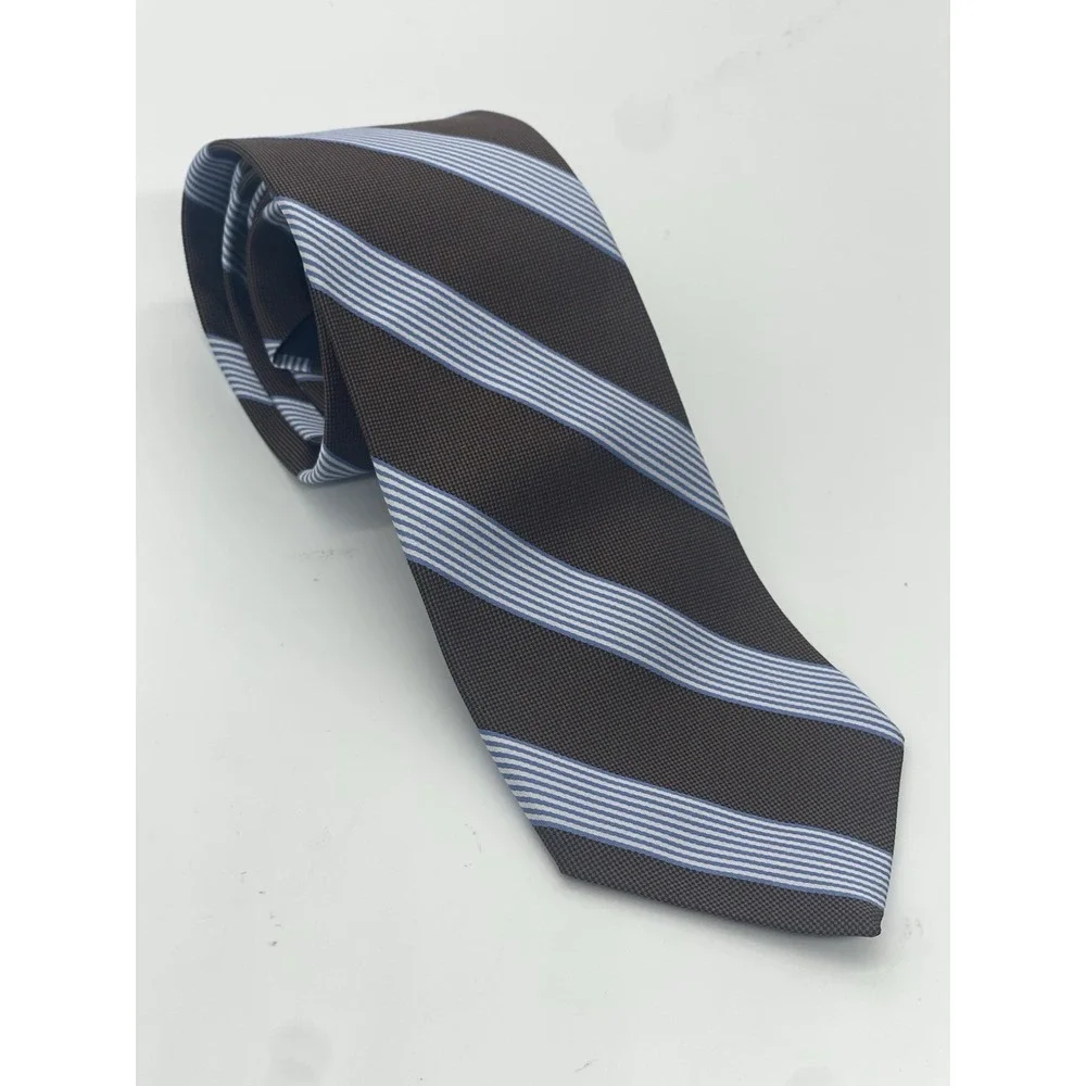 Brooks‎ Brothers 346 Men's Tie Brown Blue Striped Silk Preppy Career Party Italy