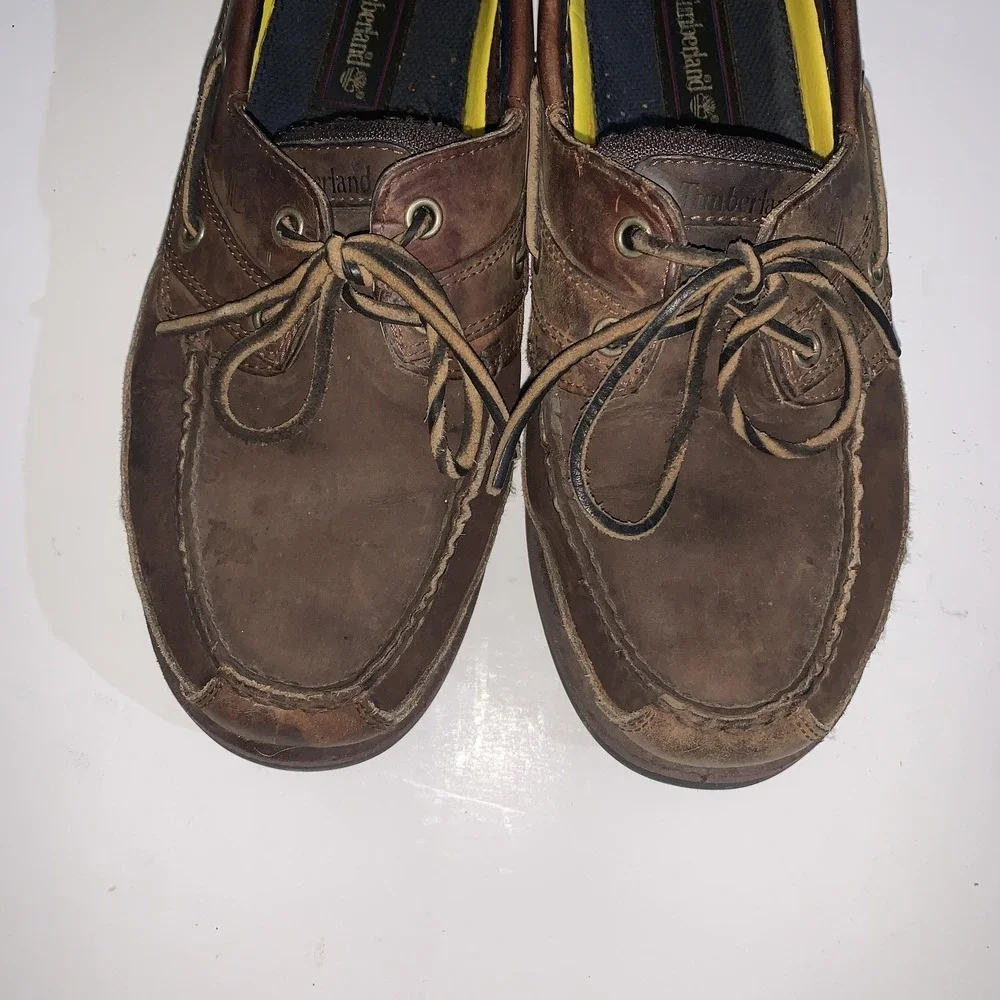 Timberland Boat Shoes Mens Size 10 Brown Leather Deck Moc Toe Slip On 71024