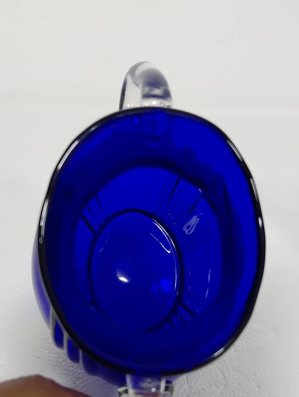 Vtg. Cambridge Nautilus Cobalt Blue Glass Creamer and Sugar Set Clear Handles 4