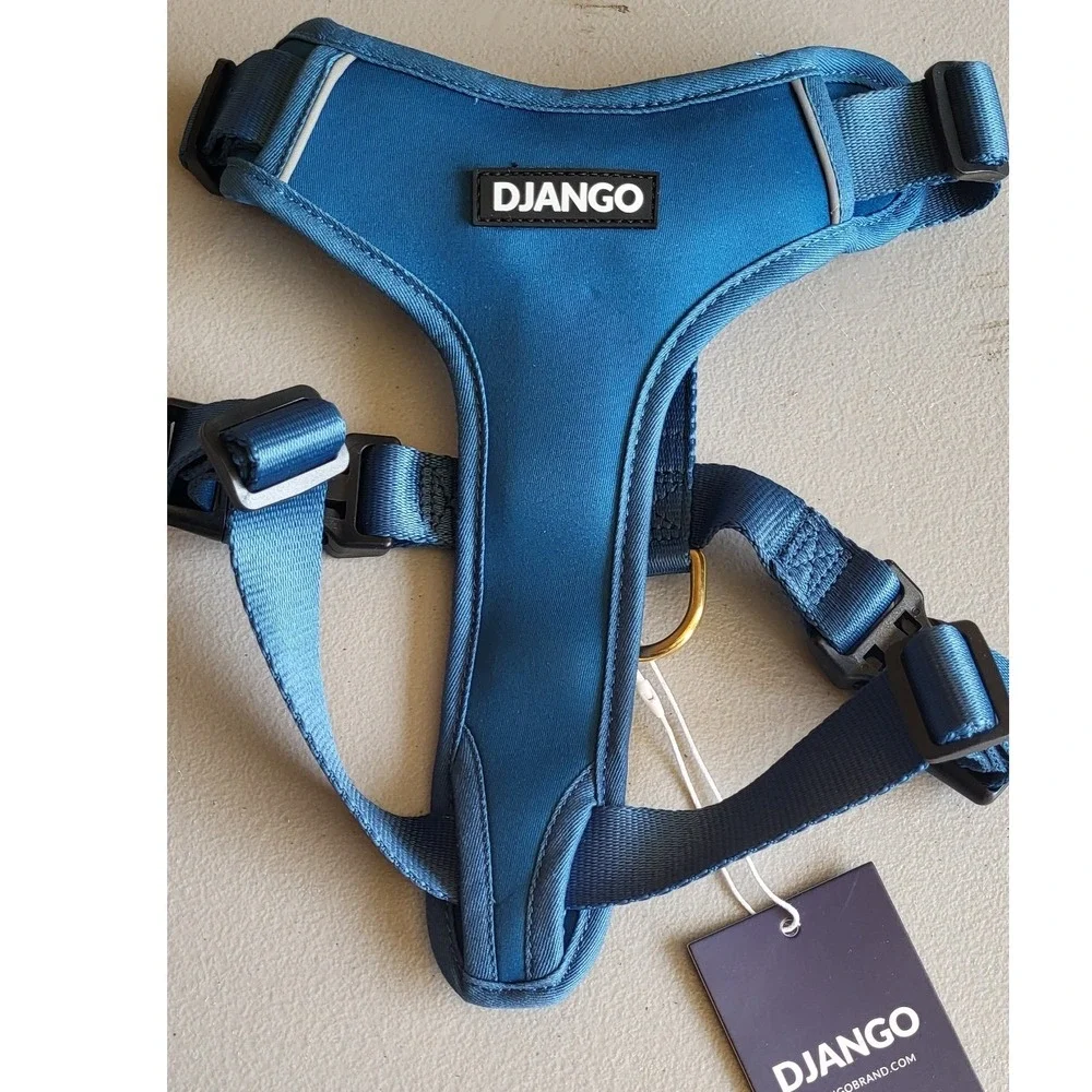 Django Adventure Dog Harness Blue Large Padded Mesh Reflective Brass D-Ring NWT
