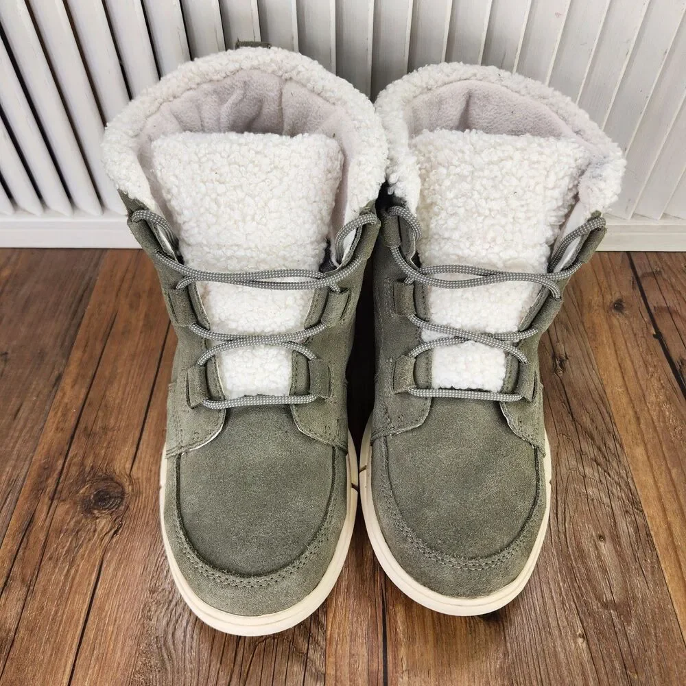 Sorel Explorer II Carnival Cozy Waterproof Boots Womens Sz 8.5 Green Suede Ankle