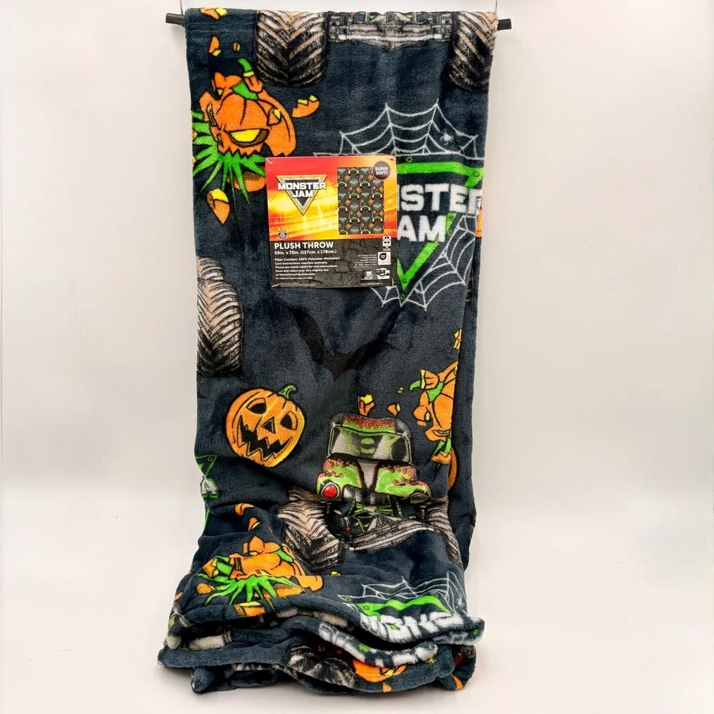 Monster Jam Halloween Grave Digger Plush Throw Blanket 50x70 Halloween Pumpkin