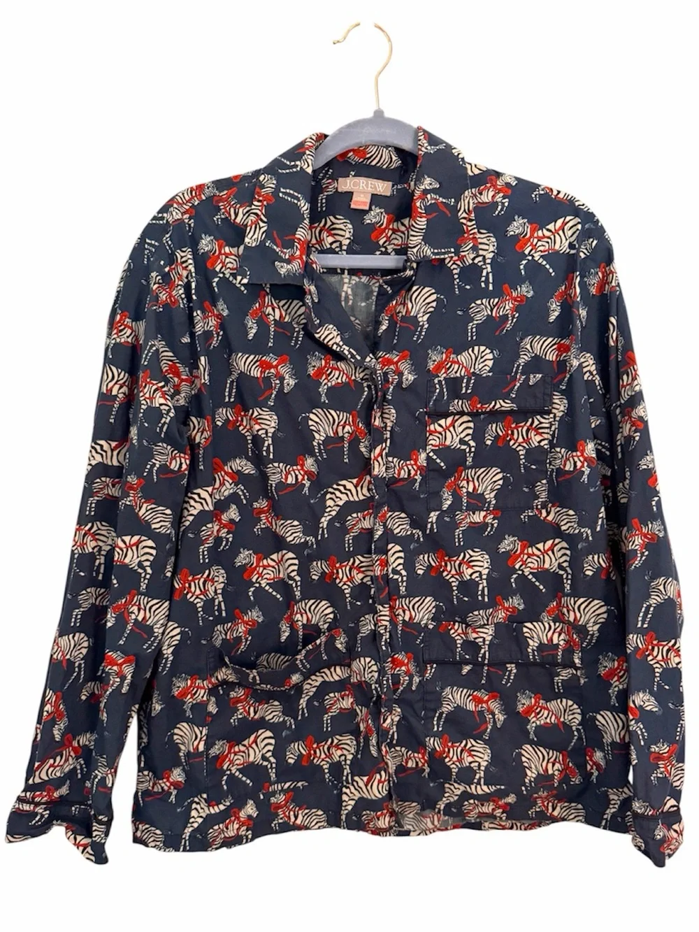 J. CREW M Cotton Poplin Pajama Top Zebra Holiday Party Animal