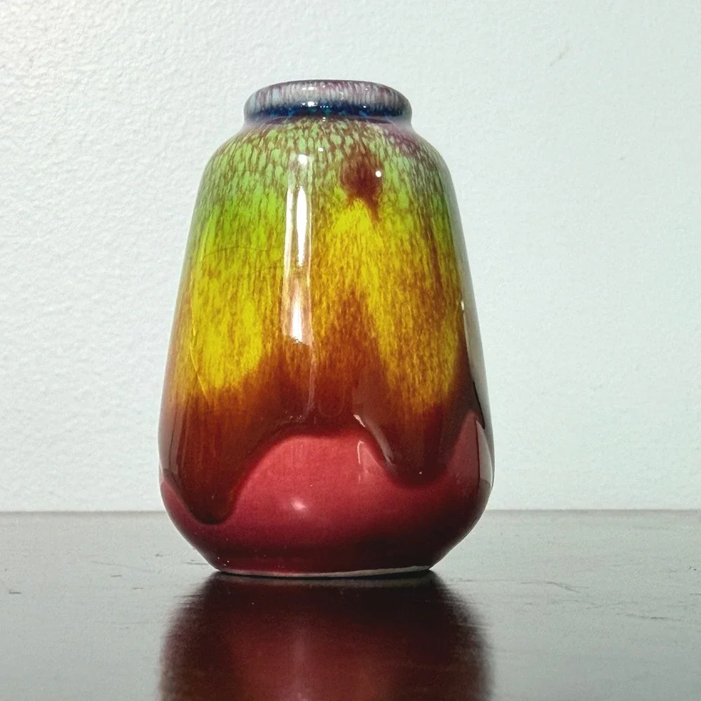 Vintage Drip Glaze Ceramic Bud Vase Rainbow Studio Art Pottery Boho Decor