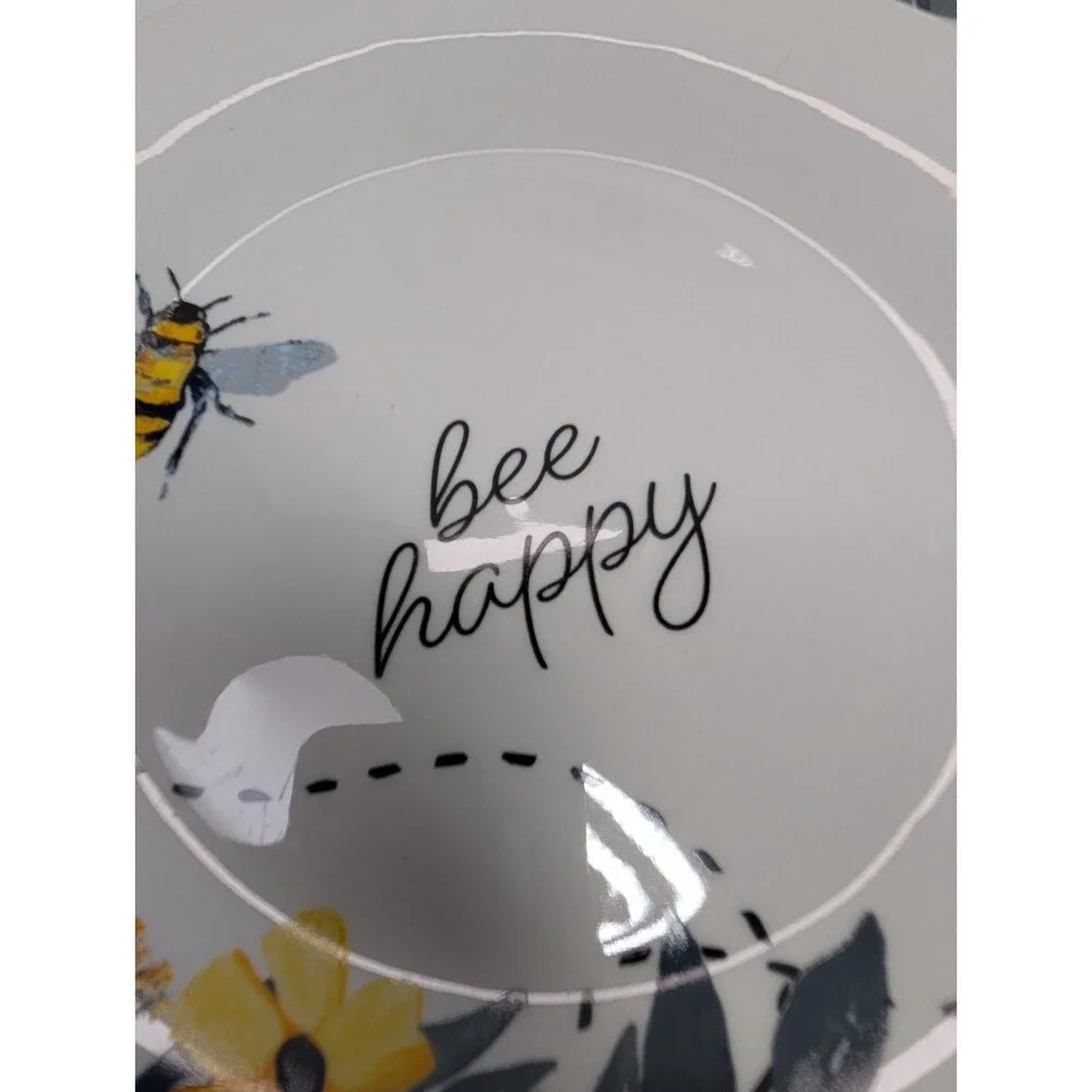 Royal Norfolk Bee Happy Salad Plates Set of 3 New Bee Floral 8.5