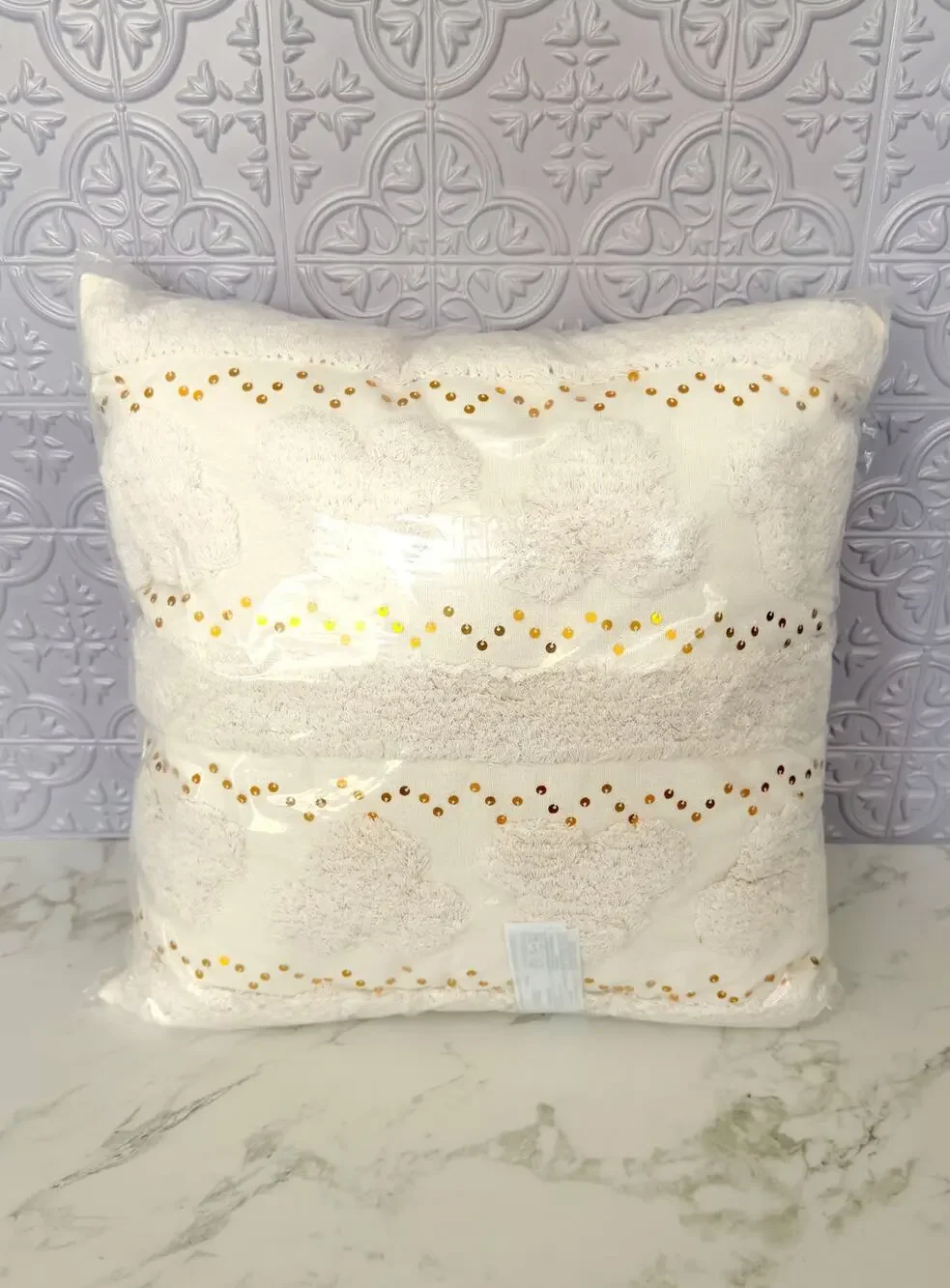 Disney Parks Boho Mickey Mouse Ivory Tufted Sequin Throw Pillow NEW