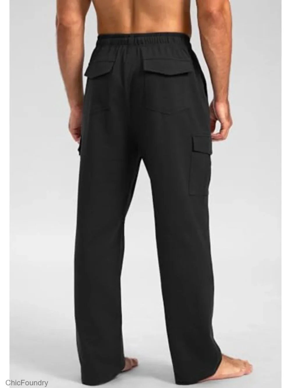Cotton Blend Sweatpants with Cargo Pockets 4-Way Stretch Open Bottom