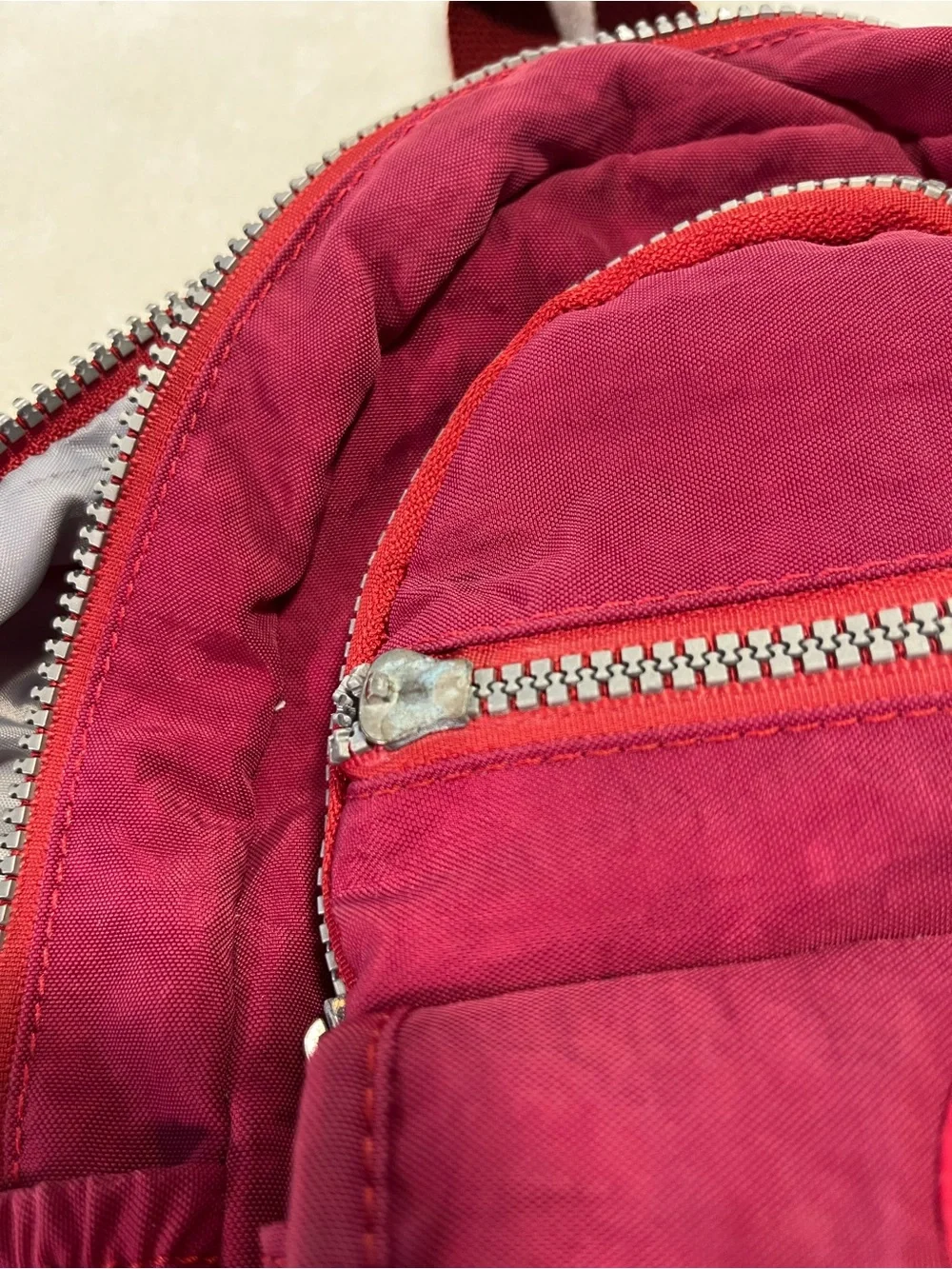 Soyater Burgundy Red Nylon Backpack Multi Pocket Silver Zippers