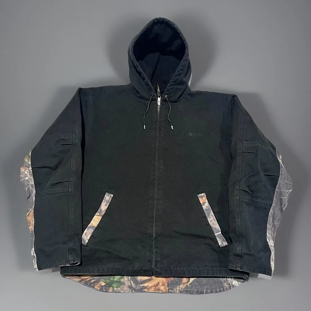 Rocky Mens Black Camo Canvas Sherpa Fleece Hunting Workwear Full Zip Jacket L