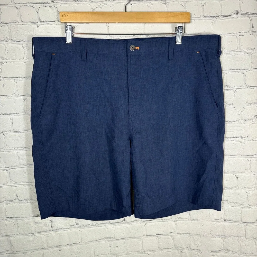 Orvis Mens Performance Shorts Navy‎ Blue Heathered Flat Front Size 42