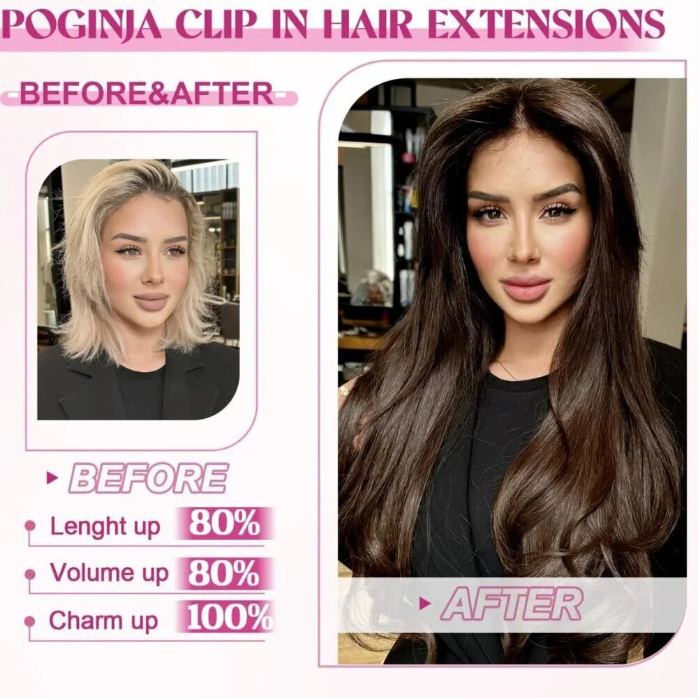 Clip in Hair Extensions Human Hair 22in 110g Remy Natural Long Straight