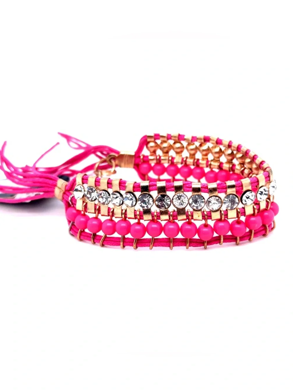 Pink Beaded Crystal Wrap Bracelet‎ (E5)