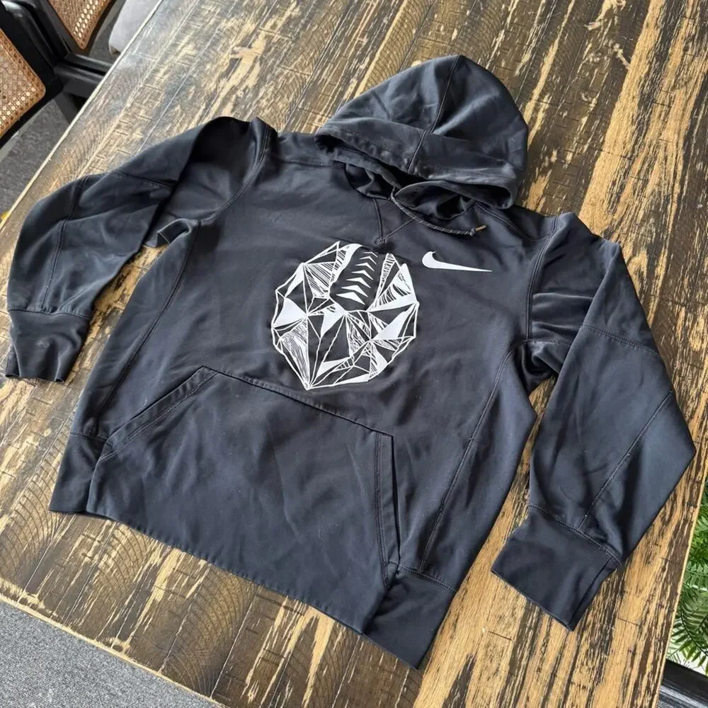 NIKE - FOOTBALL - Black Hoodie with Geometric Design - SMALL
