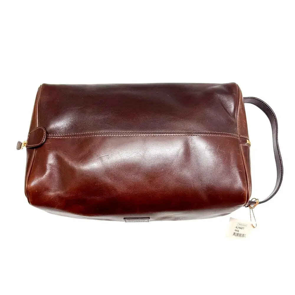 NWT Mulholland Brown Leather Golf Shoe Bag Luxury Travel Case Faux Fur Lined