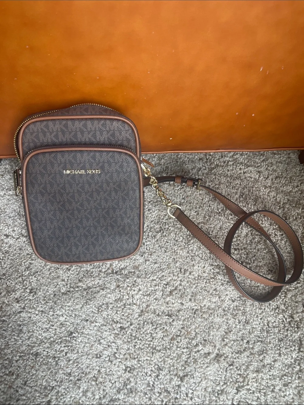 Michael Kors Brown Logo Crossbody with Gold Hardware