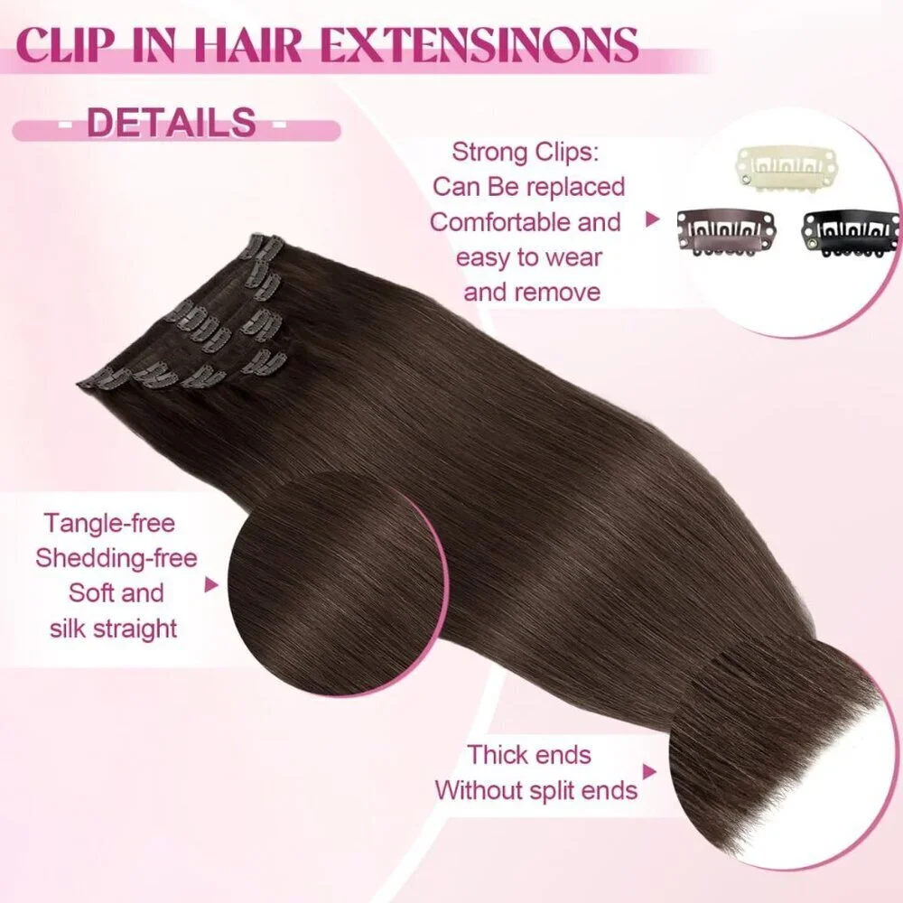 Clip in Hair Extensions Human Hair 22in 110g Remy Natural Long Straight
