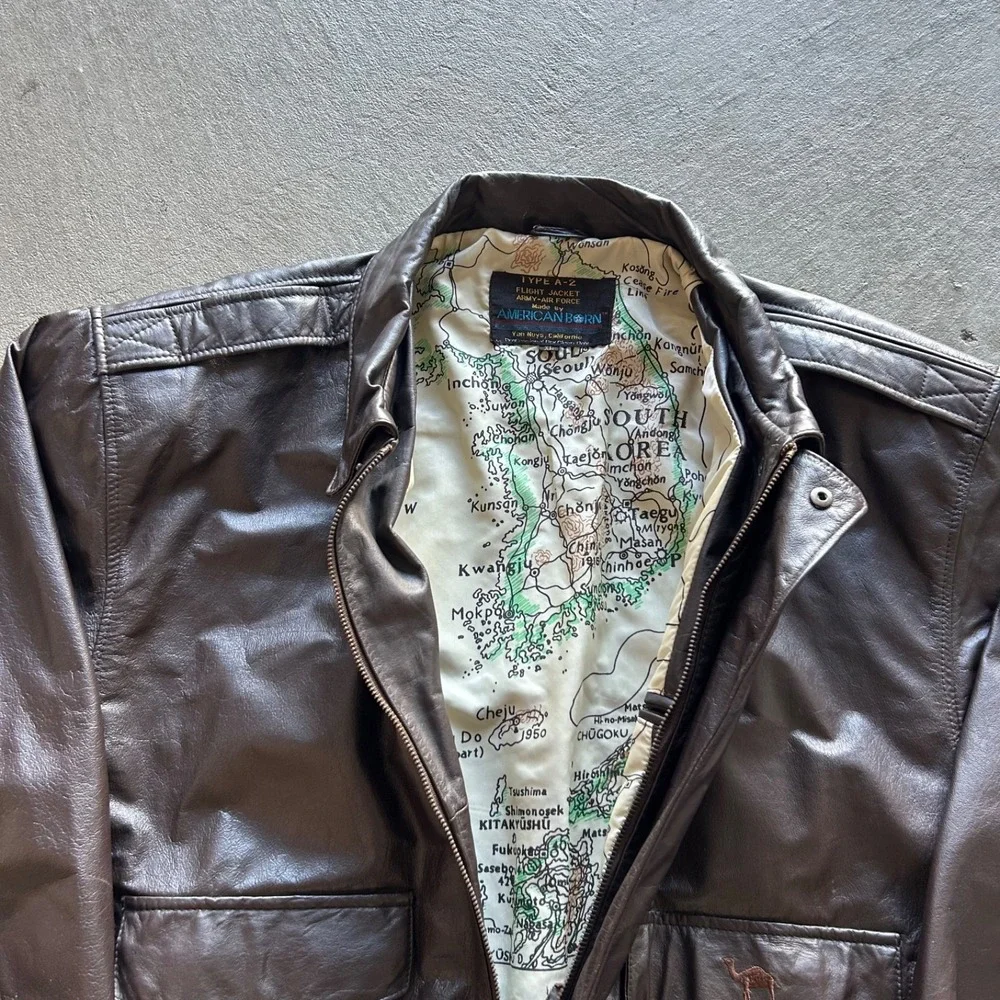 Vintage American Born Type A-2 Leather Flight Jacket‎ Size XL Brown Bomber Army