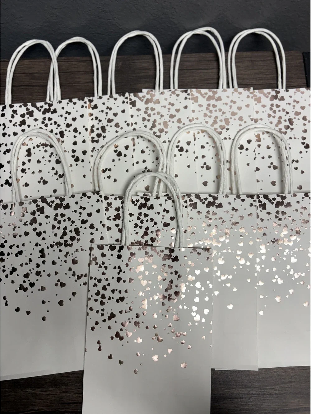 White & Rose Gold Foil Heart Decorative Paper Gift Bags (Bundle)