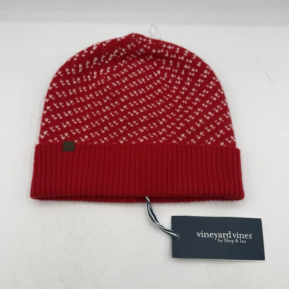 Vineyard Vines Birdseye Knit Cuff Beanie Hat Cap‎ Red Velvet Knit Wool/Cashmere