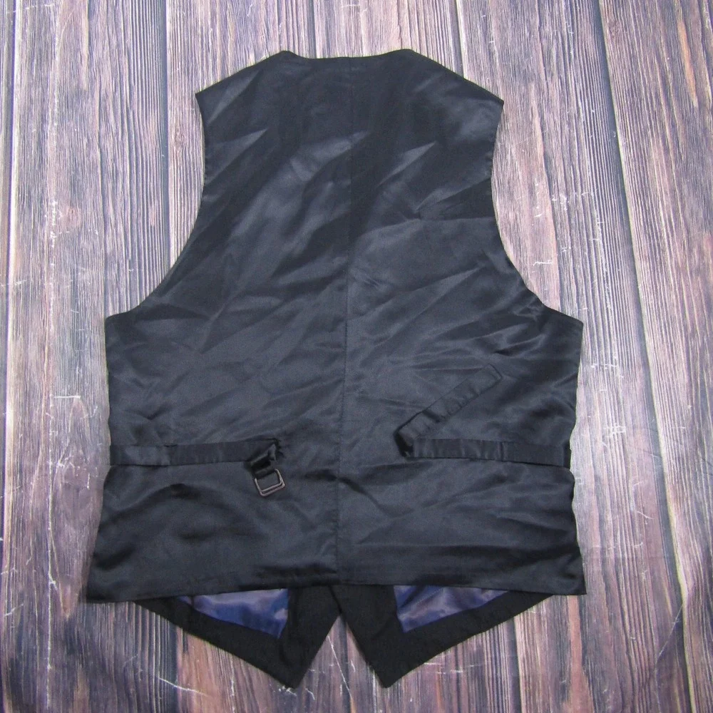 J.Ferrar Suit Vest Mens Medium Black Pinstripe Modern Fit Waistcoat 00178