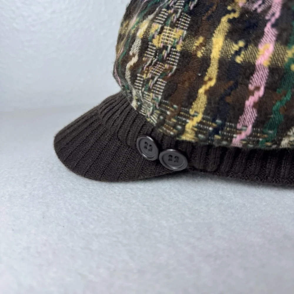 Manhattan Hat Company Newboy Hat Plaid Brown Pink Yellow Cabbie Cap Y2K