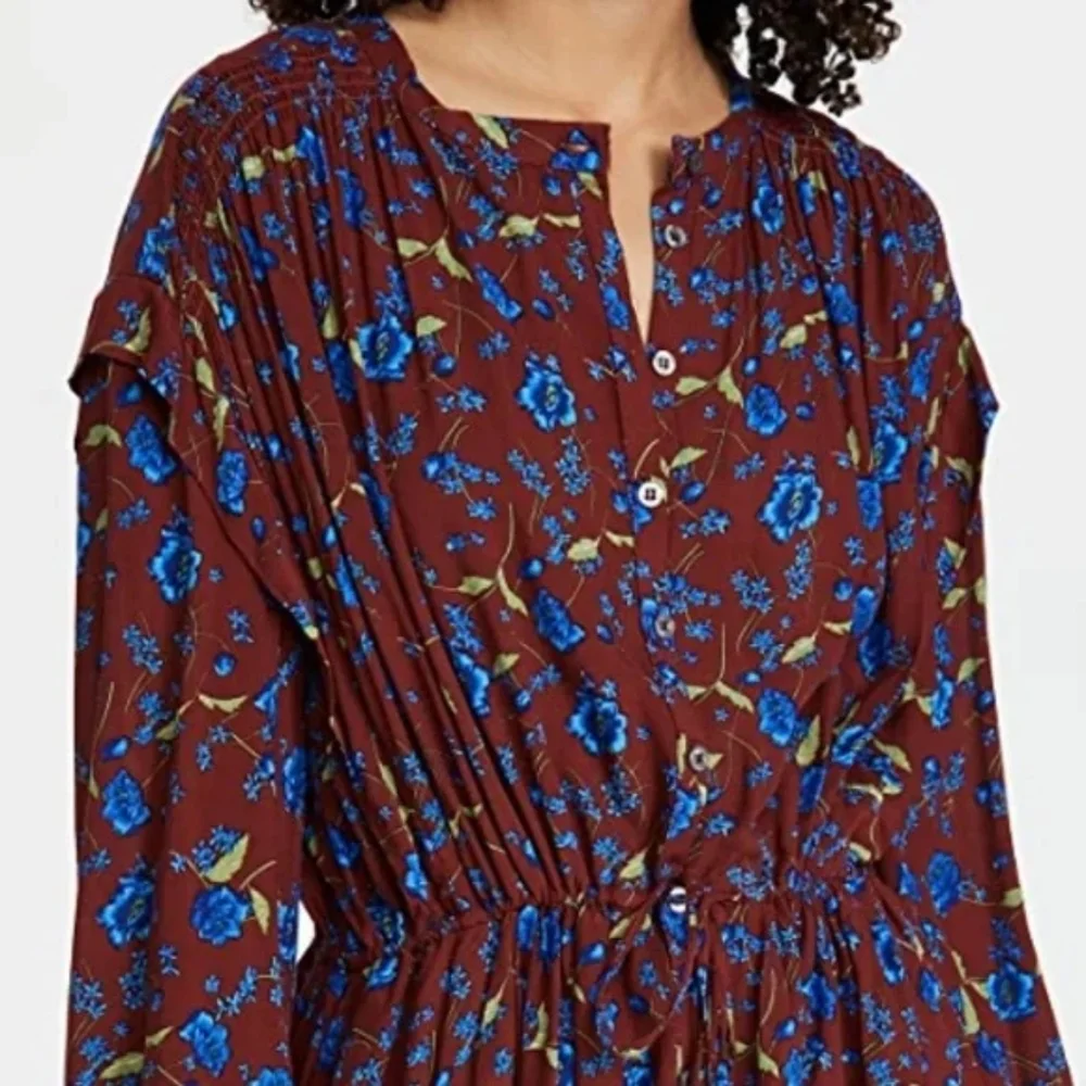 Free People Red Burgundy Flower Fields Mini Button Up Dress Womens Size Small
