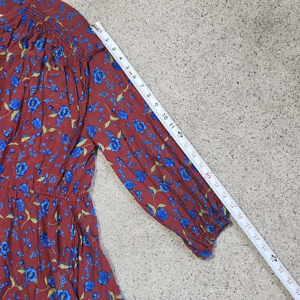 Free People Red Burgundy Flower Fields Mini Button Up Dress Womens Size Small