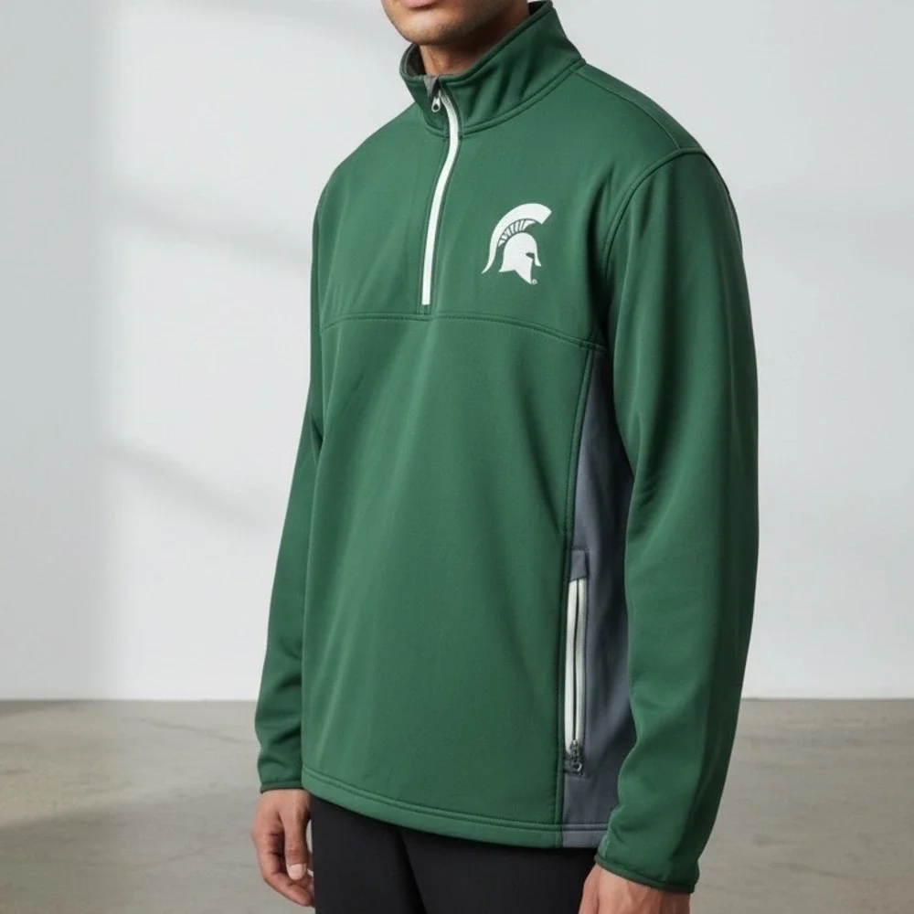 Pro Edge MSU ‎ Michigan State Spartans Qtr Zip Pullover Jacket Green Medium 💚