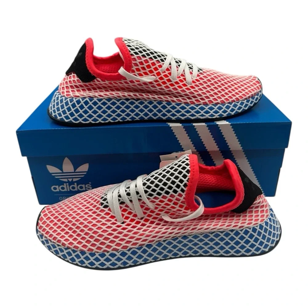 Adidas Originals Deerupt Runner Shoes YOUTH Kids Sz 4.5 Red/Blue Sneakers DA9610