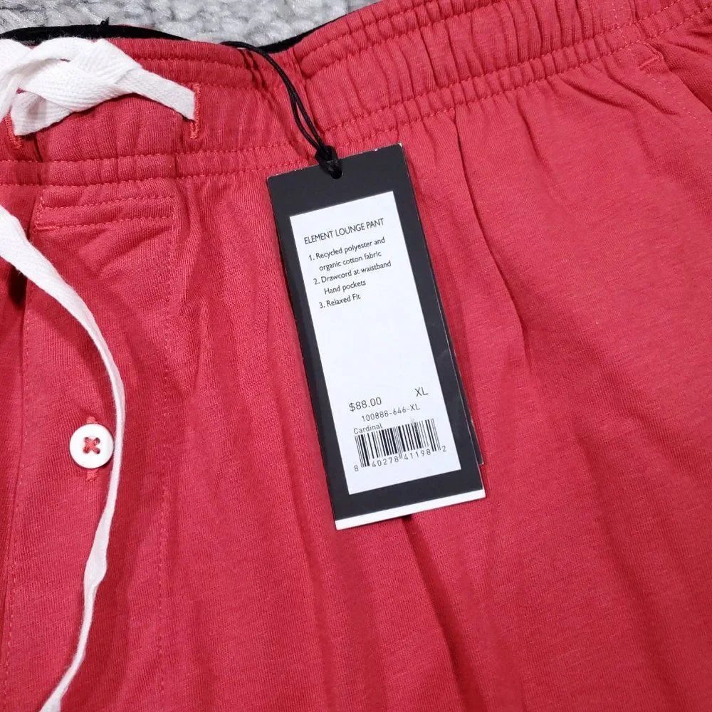 Rhone Element Lounge Pants Red Men's Size XL Organic Pima Cotton Pockets