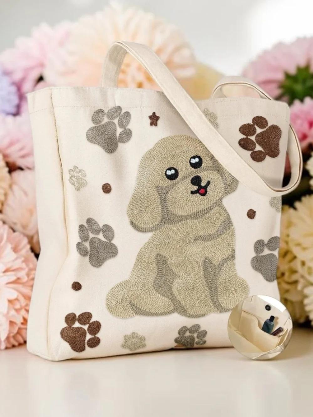 Dog  canvas cotton Hand embroidered tote NIP animal tote