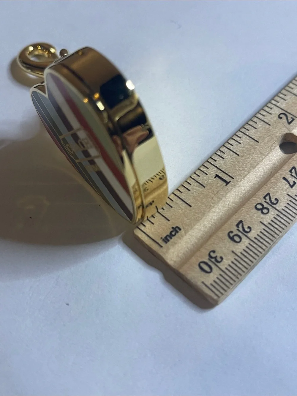 COACH Legaacy Stripe Heart Keychain Charm - Gold Hardware