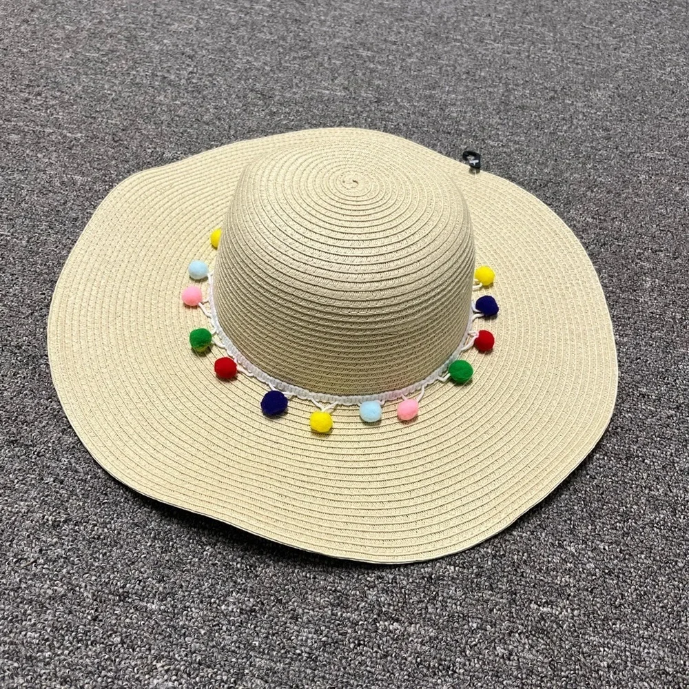 NWT Straw Pom Pom Sunhat By Lane Bryant
