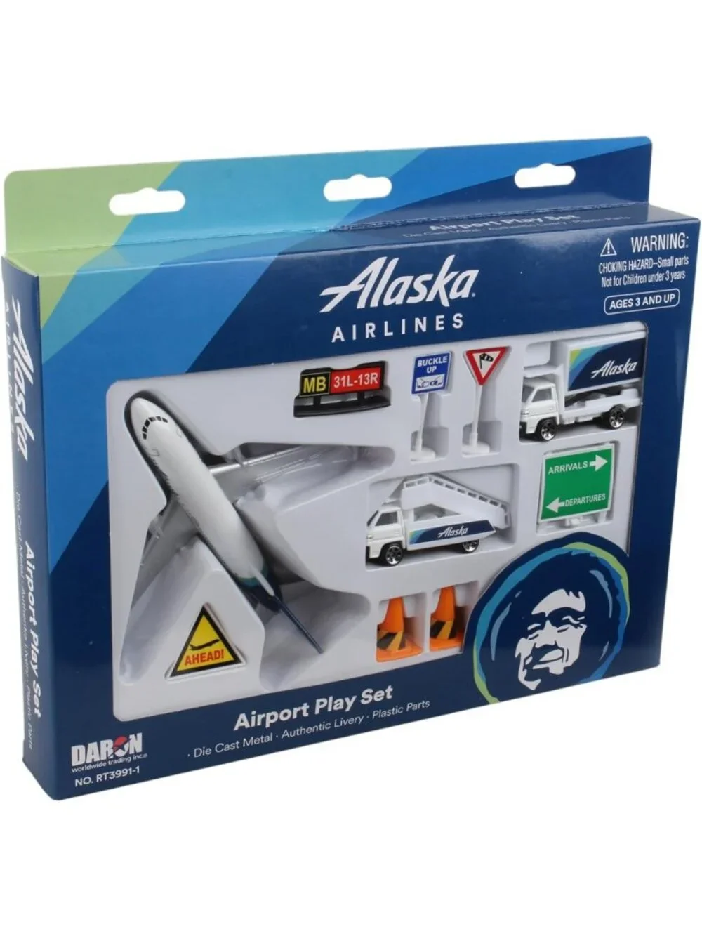 Alaska Airlines Airport Playset with Die-Cast Airplane, Cars & Transport Toys