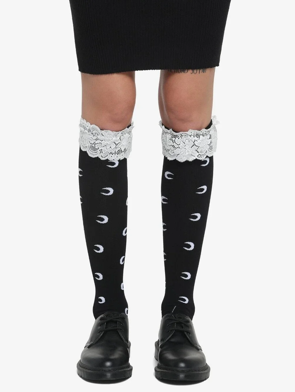 Crescent Moon Lace Ruffle Knee-High Socks